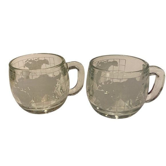 Set of 2 Vintage Nestle Nescafe World Map Globe Etched Glasses Mug Coffee Cups - Picture 4 of 16